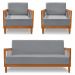 Kit 2 Poltronas e Sofá Living 2 Lugares Marilia 1,60m Linho Grafite Base em Madeira Castanho - Pallazio