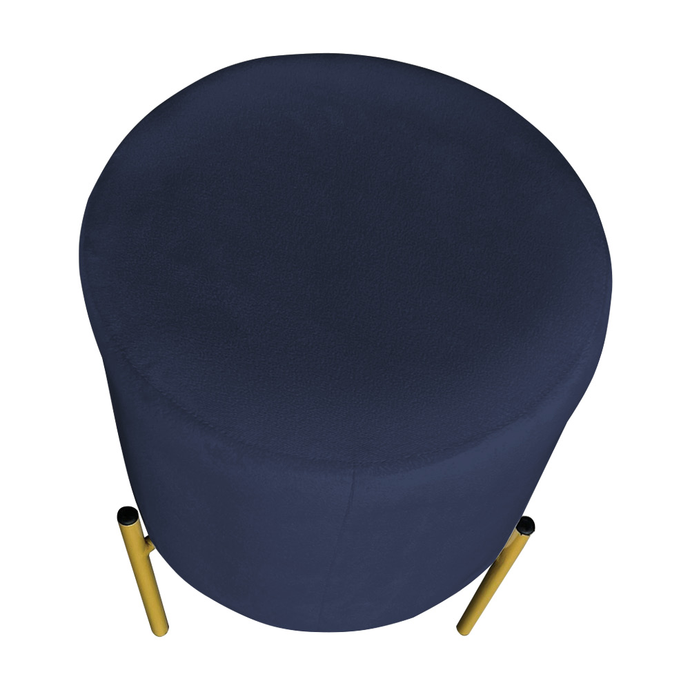 Kit 2 Puffs Decorativo Soren Suede Azul Marinho Pés de Ferro Dourado - Pallazio