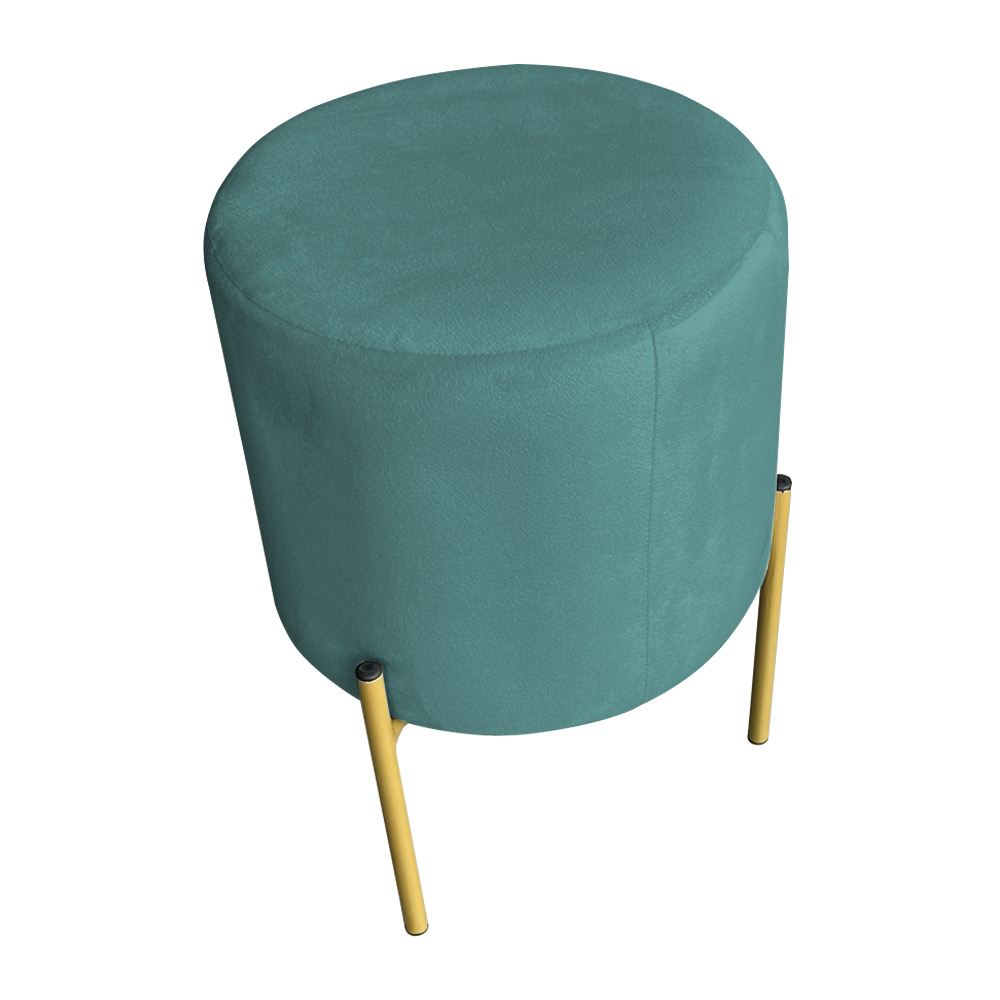 Kit 2 Puffs Decorativo Soren Suede Azul Turquesa Pés de Ferro Dourado - Pallazio