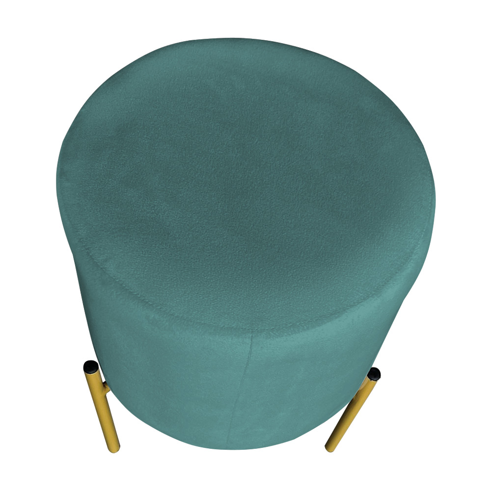Kit 2 Puffs Decorativo Soren Suede Azul Turquesa Pés de Ferro Dourado - Pallazio