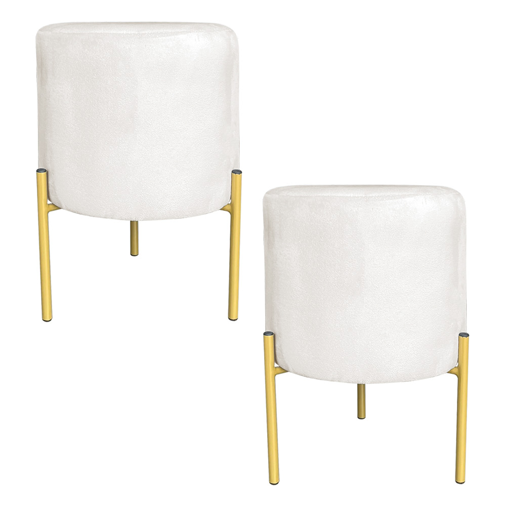 Kit 2 Puffs Decorativo Soren Suede Bege Pés de Ferro Dourado - Pallazio
