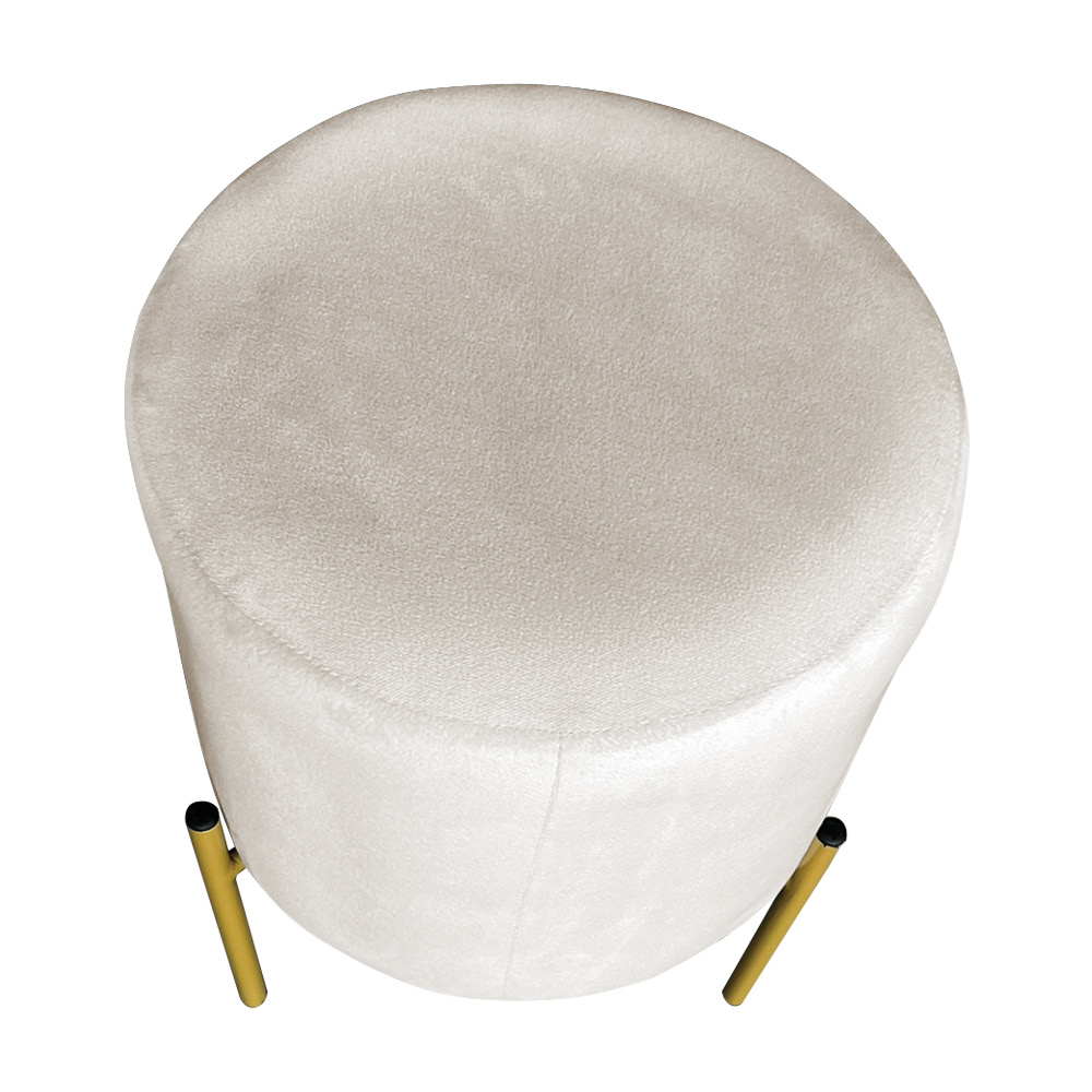Kit 2 Puffs Decorativo Soren Suede Bege Pés de Ferro Dourado - Pallazio