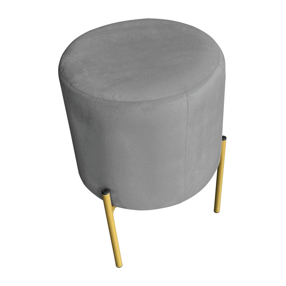 Kit 2 Puffs Decorativo Soren Suede Grafite Pés de Ferro Dourado - Pallazio