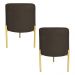 Kit 2 Puffs Decorativo Soren Suede Marrom Pés de Ferro Dourado - Pallazio