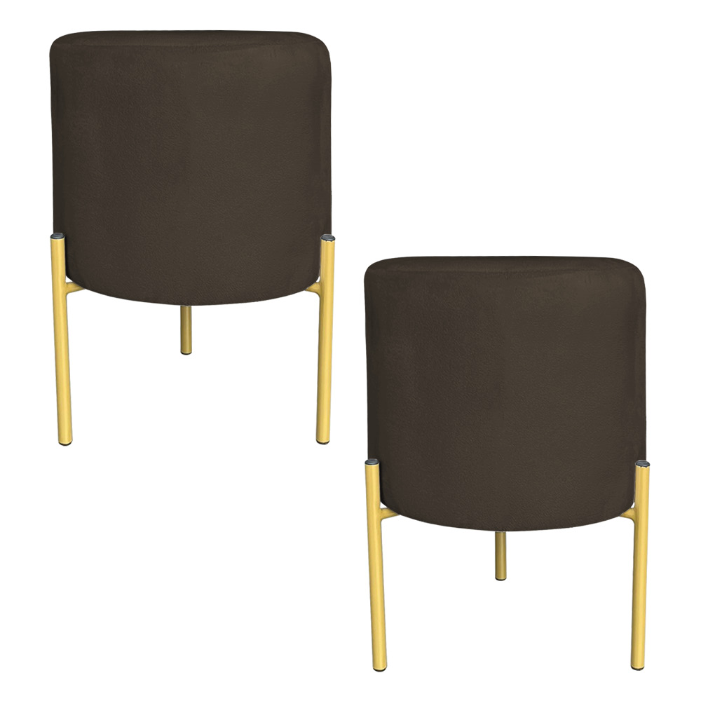 Kit 2 Puffs Decorativo Soren Suede Marrom Pés de Ferro Dourado - Pallazio