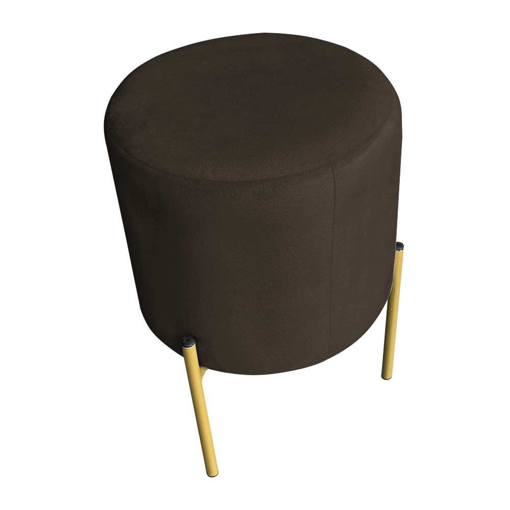 Kit 2 Puffs Decorativo Soren Suede Marrom Pés de Ferro Dourado - Pallazio