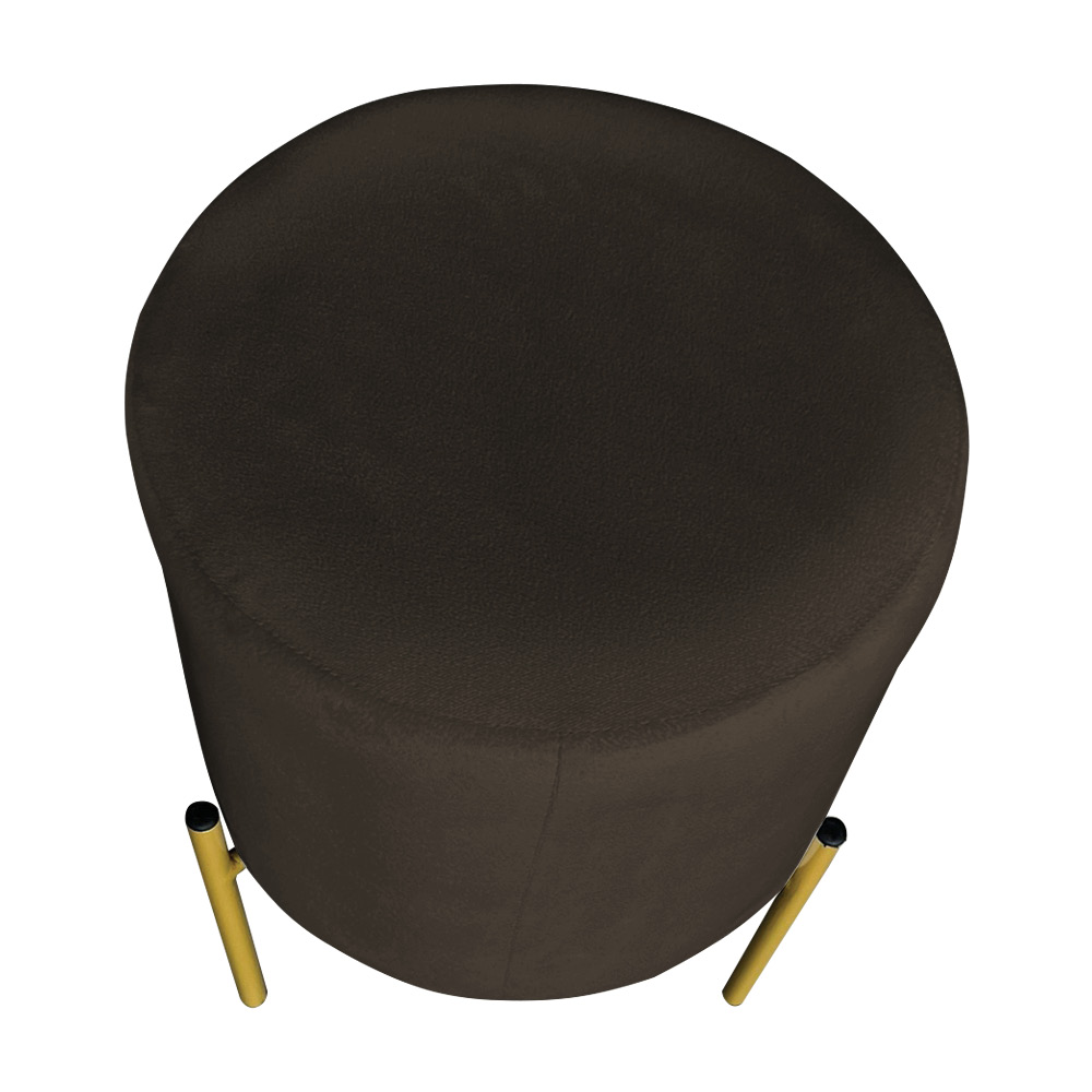 Kit 2 Puffs Decorativo Soren Suede Marrom Pés de Ferro Dourado - Pallazio