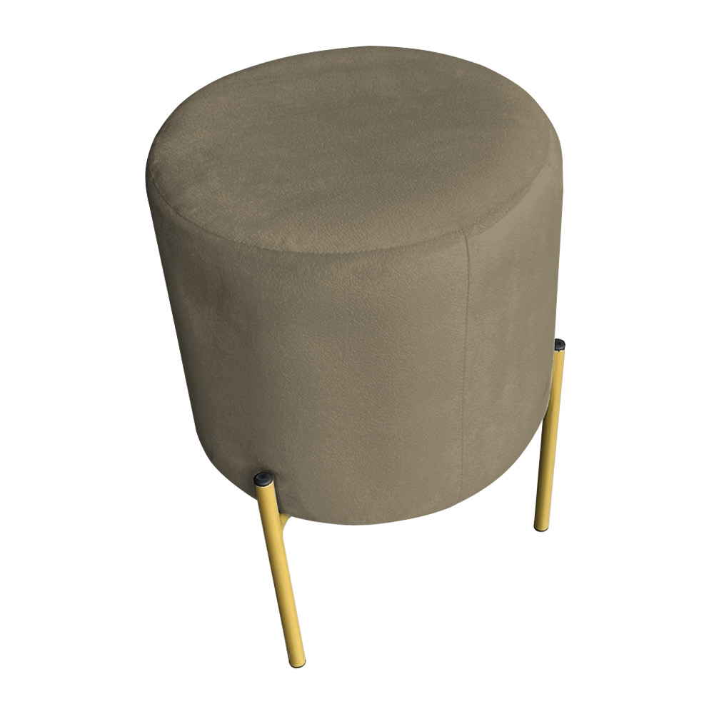 Kit 2 Puffs Decorativo Soren Suede Marrom Rato Pés de Ferro Dourado - Pallazio