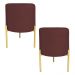 Kit 2 Puffs Decorativo Soren Suede Marsala Pés de Ferro Dourado - Pallazio