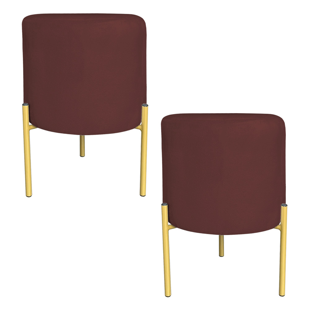 Kit 2 Puffs Decorativo Soren Suede Marsala Pés de Ferro Dourado - Pallazio