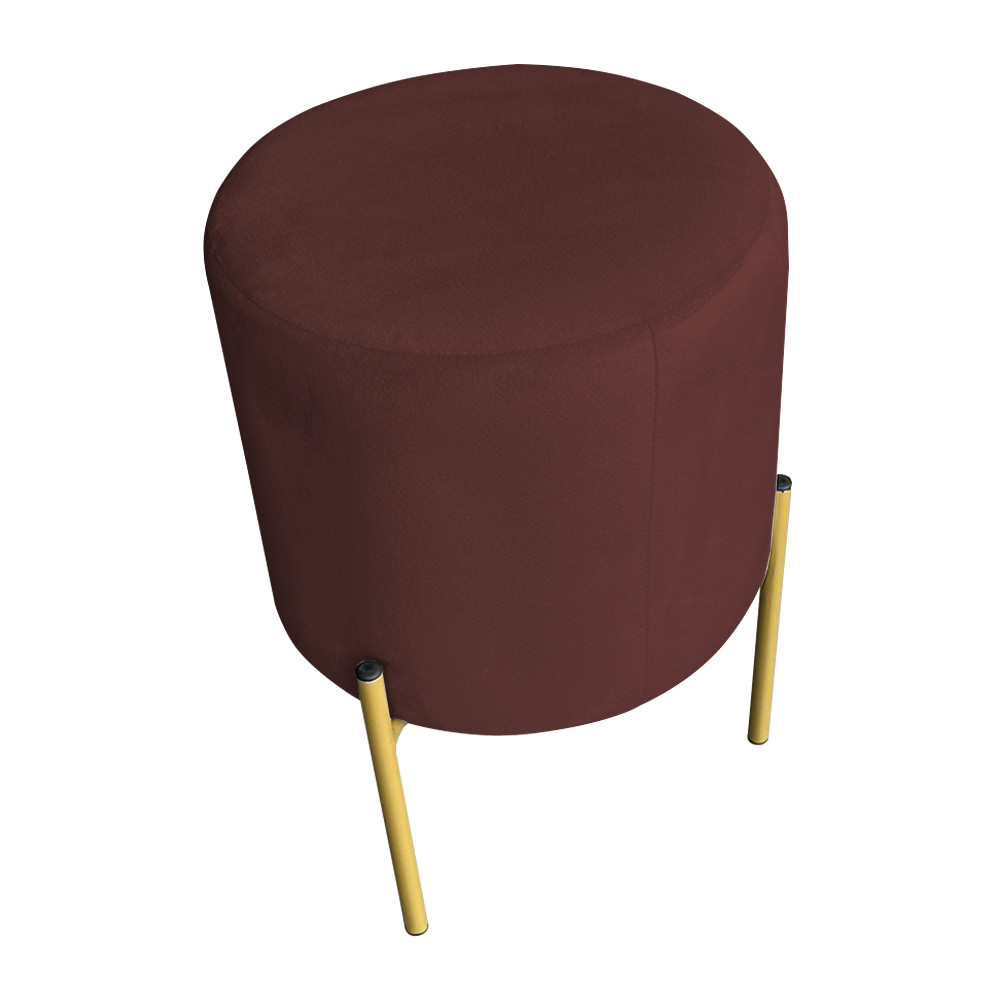 Kit 2 Puffs Decorativo Soren Suede Marsala Pés de Ferro Dourado - Pallazio