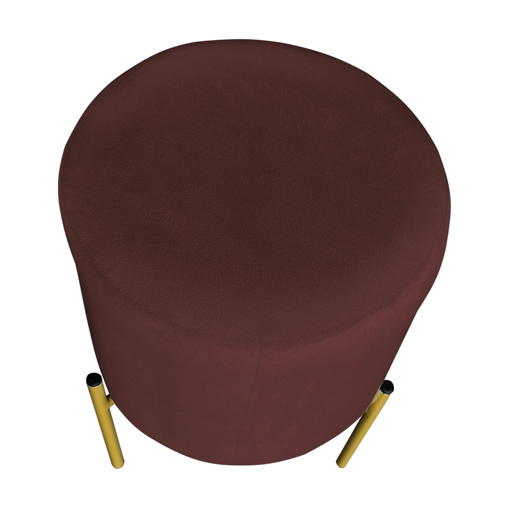 Kit 2 Puffs Decorativo Soren Suede Marsala Pés de Ferro Dourado - Pallazio