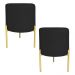 Kit 2 Puffs Decorativo Soren Suede Preto Pés de Ferro Dourado - Pallazio