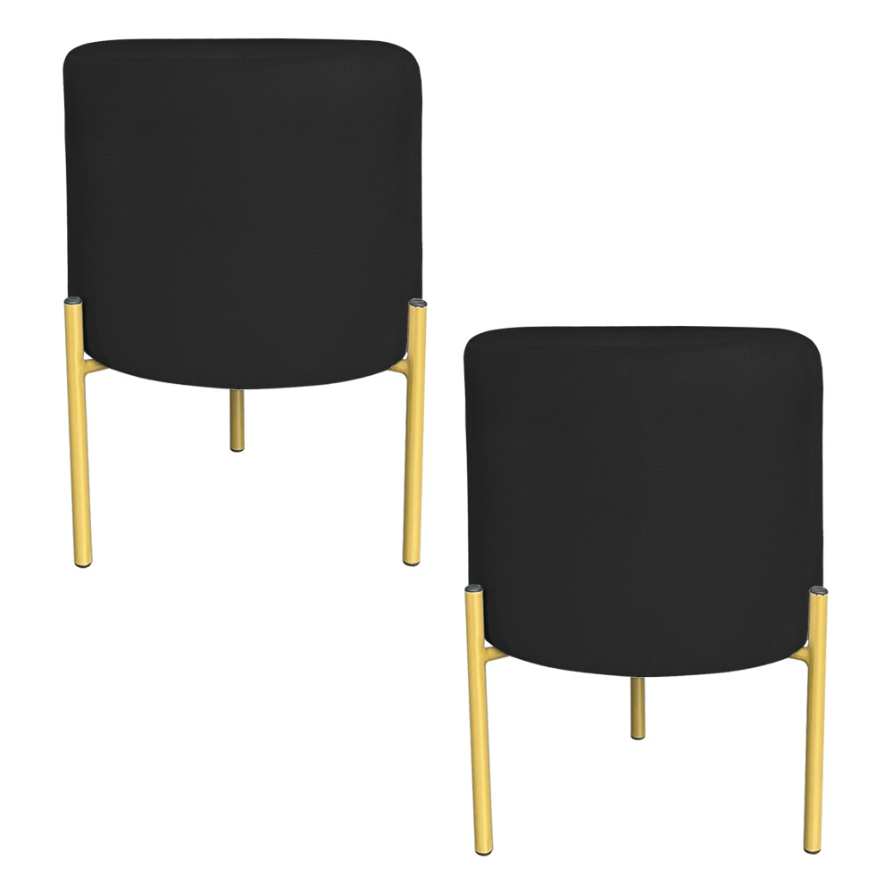 Kit 2 Puffs Decorativo Soren Suede Preto Pés de Ferro Dourado - Pallazio
