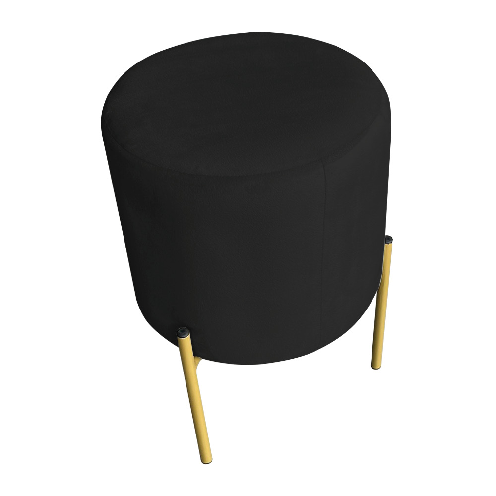 Kit 2 Puffs Decorativo Soren Suede Preto Pés de Ferro Dourado - Pallazio
