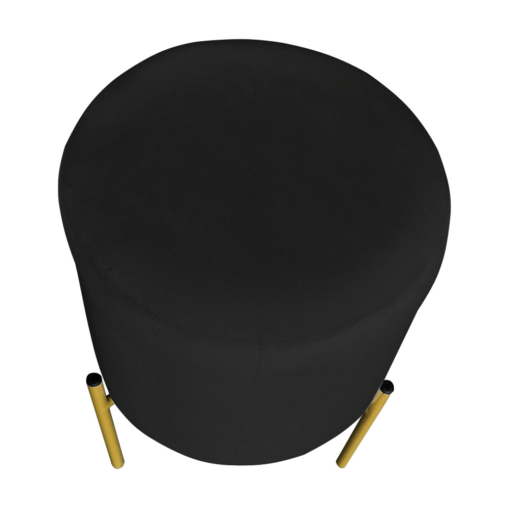 Kit 2 Puffs Decorativo Soren Suede Preto Pés de Ferro Dourado - Pallazio