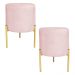 Kit 2 Puffs Decorativo Soren Suede Rosa Bebê Pés de Ferro Dourado - Pallazio