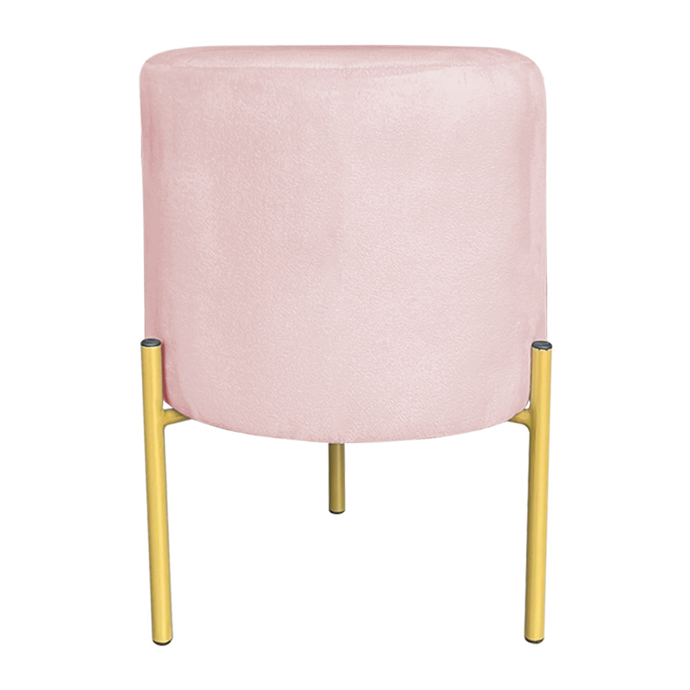 Kit 2 Puffs Decorativo Soren Suede Rosa Bebê Pés de Ferro Dourado - Pallazio