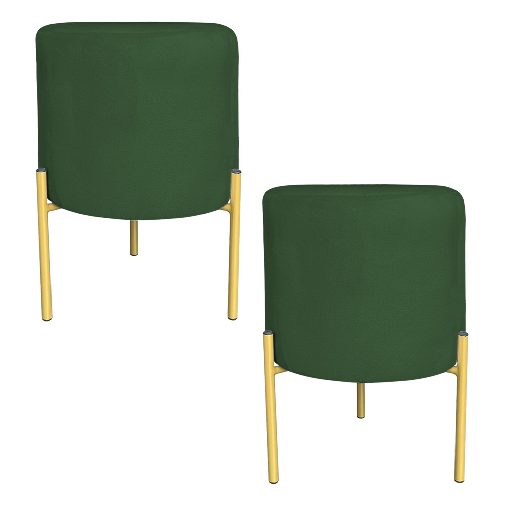 Kit 2 Puffs Decorativo Soren Suede Verde Pés de Ferro Dourado - Pallazio