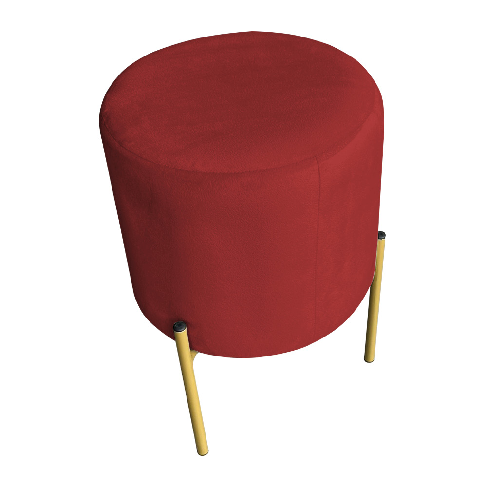 Kit 2 Puffs Decorativo Soren Suede Vermelho Pés de Ferro Dourado - Pallazio