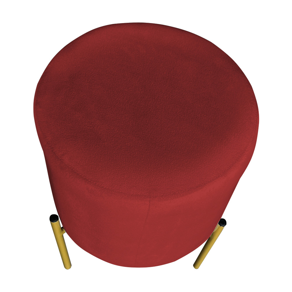 Kit 2 Puffs Decorativo Soren Suede Vermelho Pés de Ferro Dourado - Pallazio