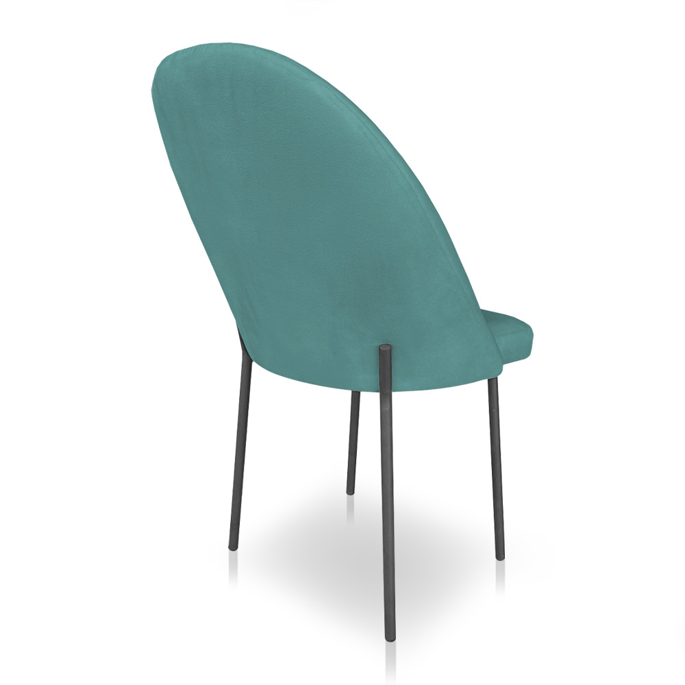 Kit 4 Cadeiras Poltrona de Jantar Ariel Suede Azul Turquesa Pés de Ferro Preto - Pallazio