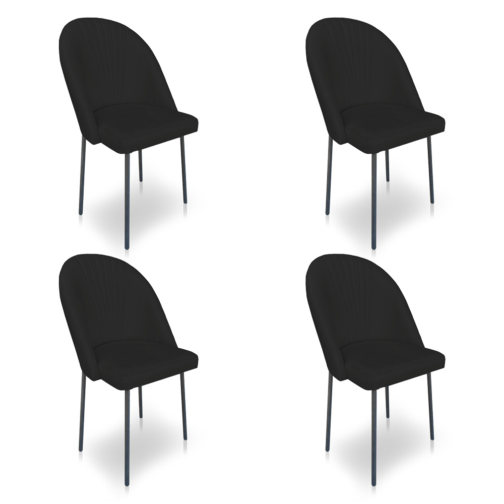 Kit 4 Cadeiras Poltrona de Jantar Ariel Suede Preto Pés de Ferro Preto - Pallazio