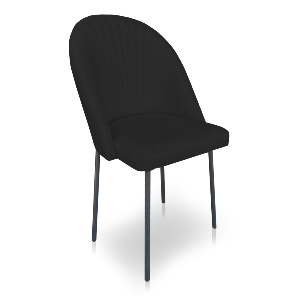 Kit 4 Cadeiras Poltrona de Jantar Ariel Suede Preto Pés de Ferro Preto - Pallazio