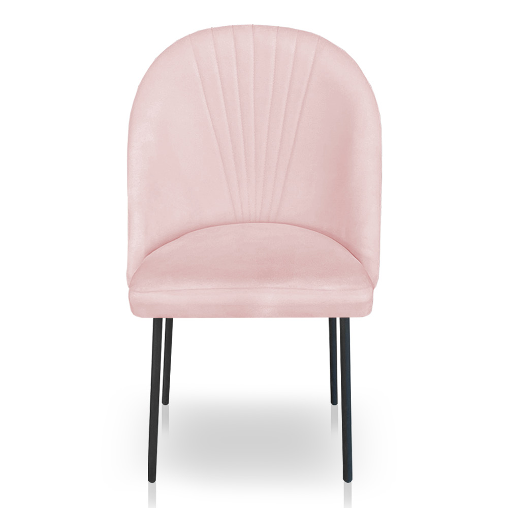 Kit 4 Cadeiras Poltrona de Jantar Ariel Suede Rosa Bebê Pés de Ferro Preto - Pallazio