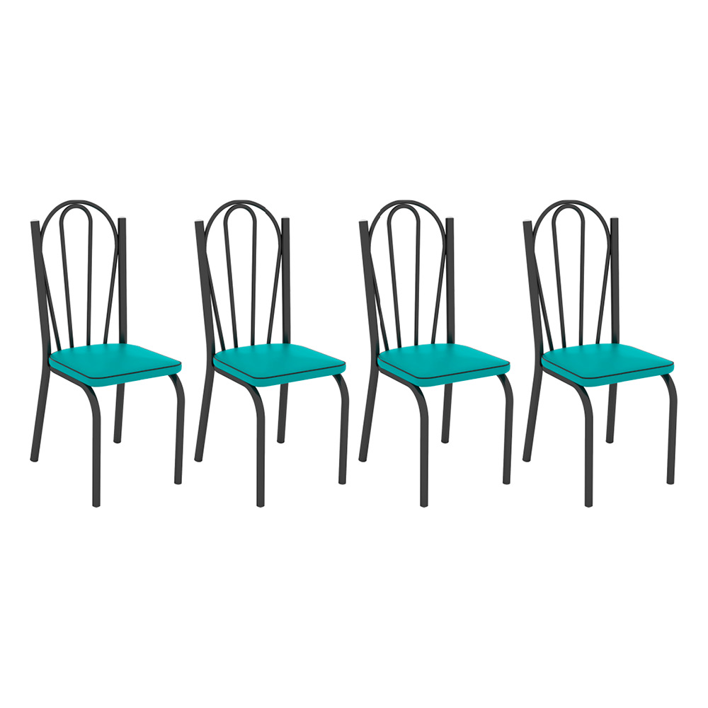 Kit 4 Cadeiras de Cozinha Alabama Corino Azul Turquesa Pés de Ferro Preto - Pallazio