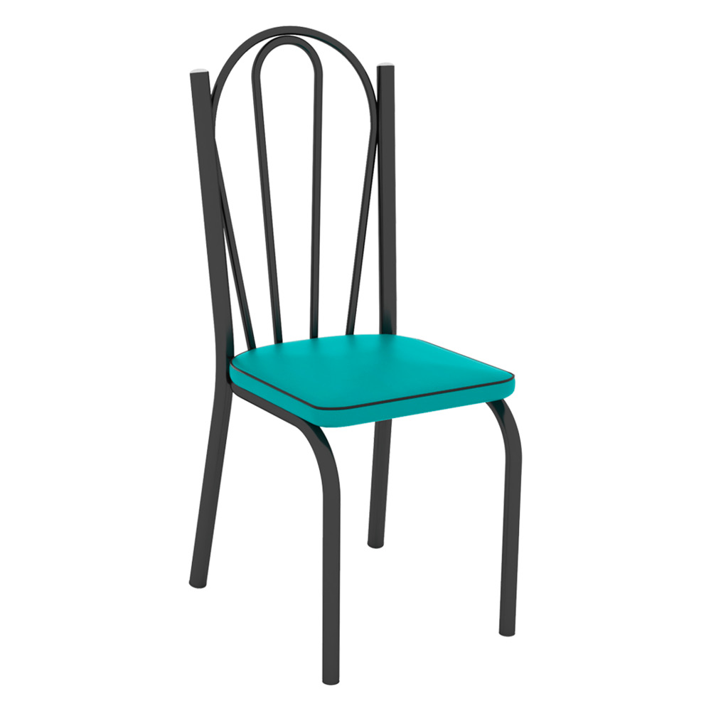 Kit 4 Cadeiras de Cozinha Alabama Corino Azul Turquesa Pés de Ferro Preto - Pallazio