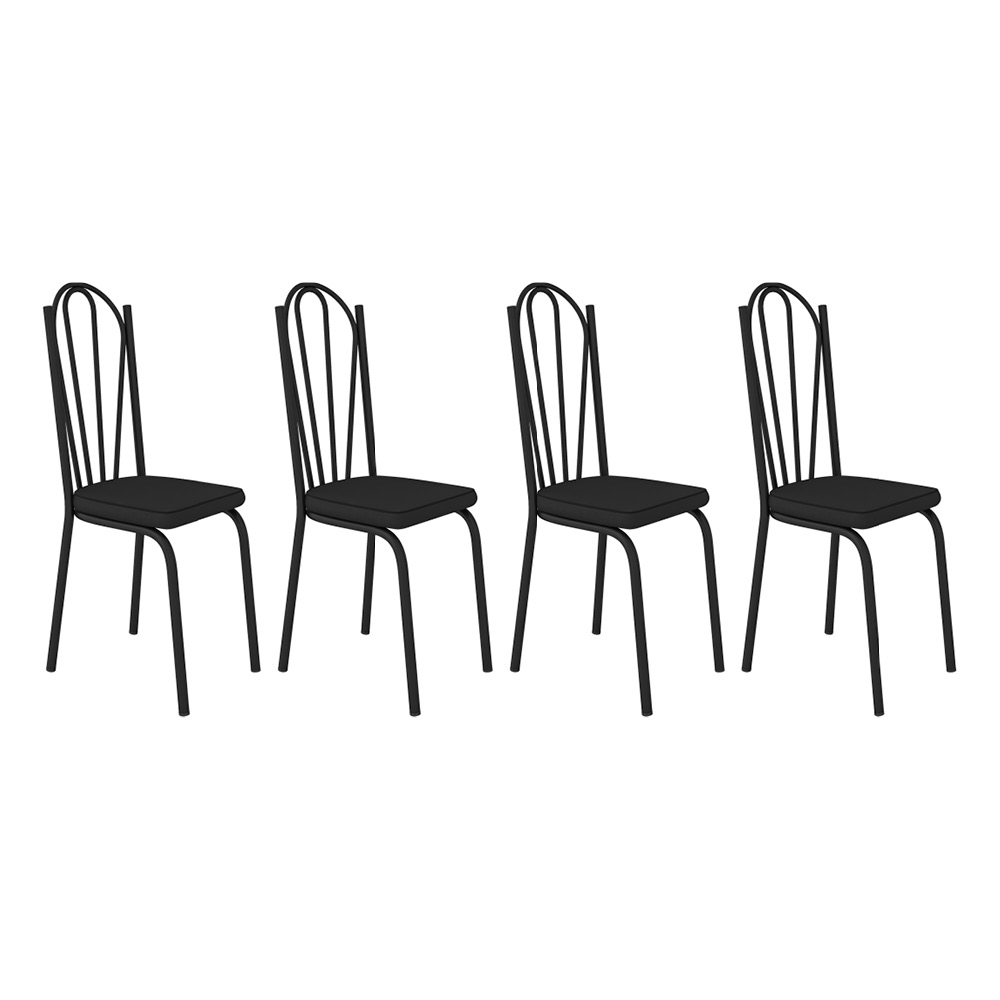 Kit 4 Cadeiras de Cozinha Alabama Corino Preto Pés de Ferro Preto - Pallazio