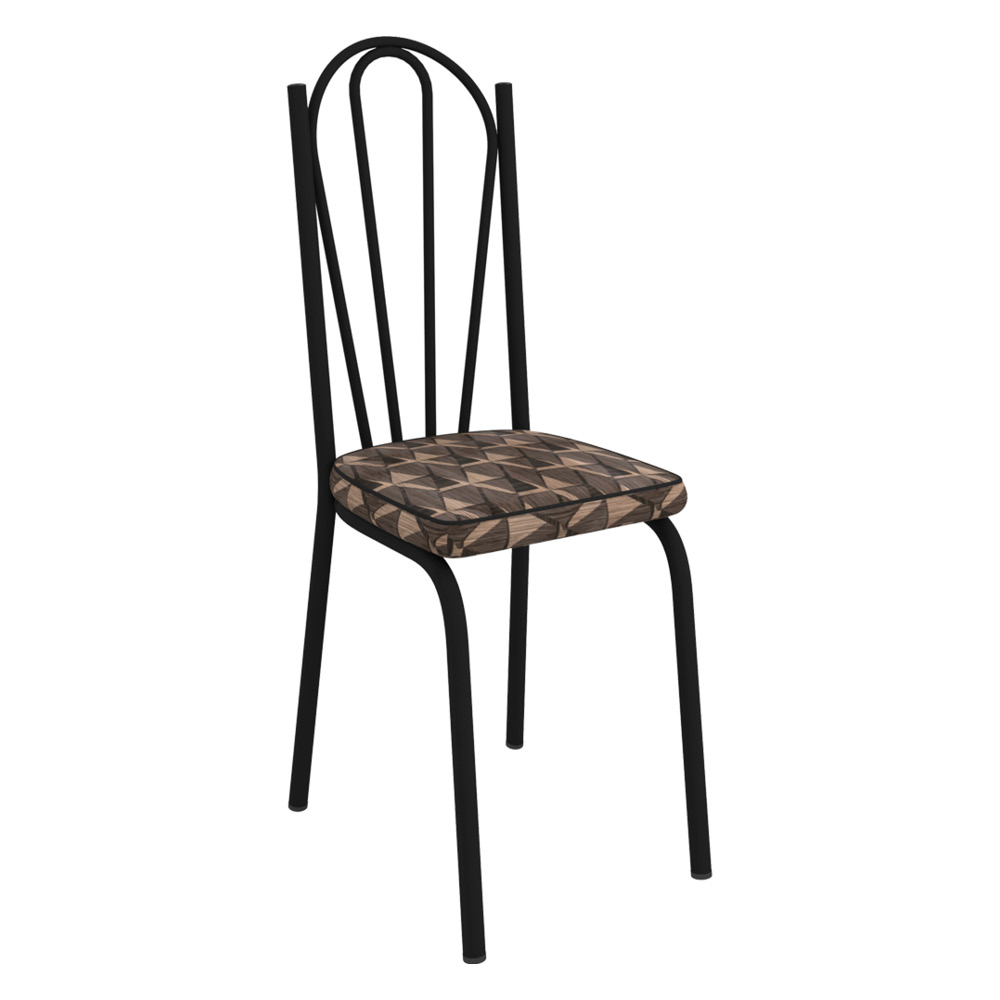 Kit 4 Cadeiras de Cozinha Alabama Estampado Mosaico Palha Pés de Ferro Preto  - Pallazio