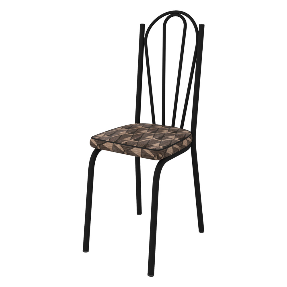 Kit 4 Cadeiras de Cozinha Alabama Estampado Mosaico Palha Pés de Ferro Preto  - Pallazio