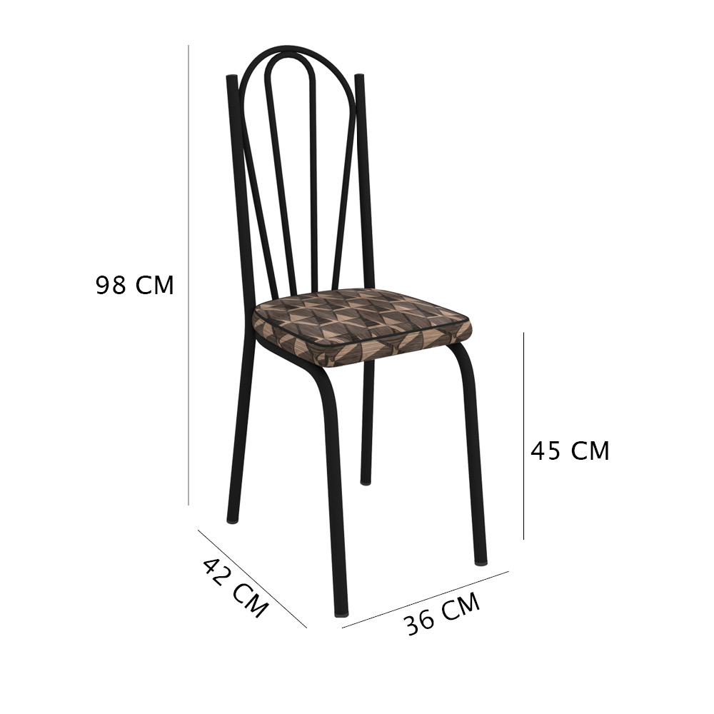 Kit 4 Cadeiras de Cozinha Alabama Estampado Mosaico Palha Pés de Ferro Preto  - Pallazio