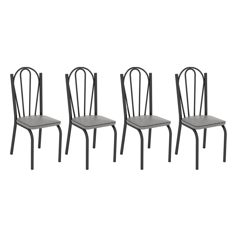 Kit 4 Cadeiras de Cozinha Alabama Estampado Platina Pés de Ferro Preto - Pallazio