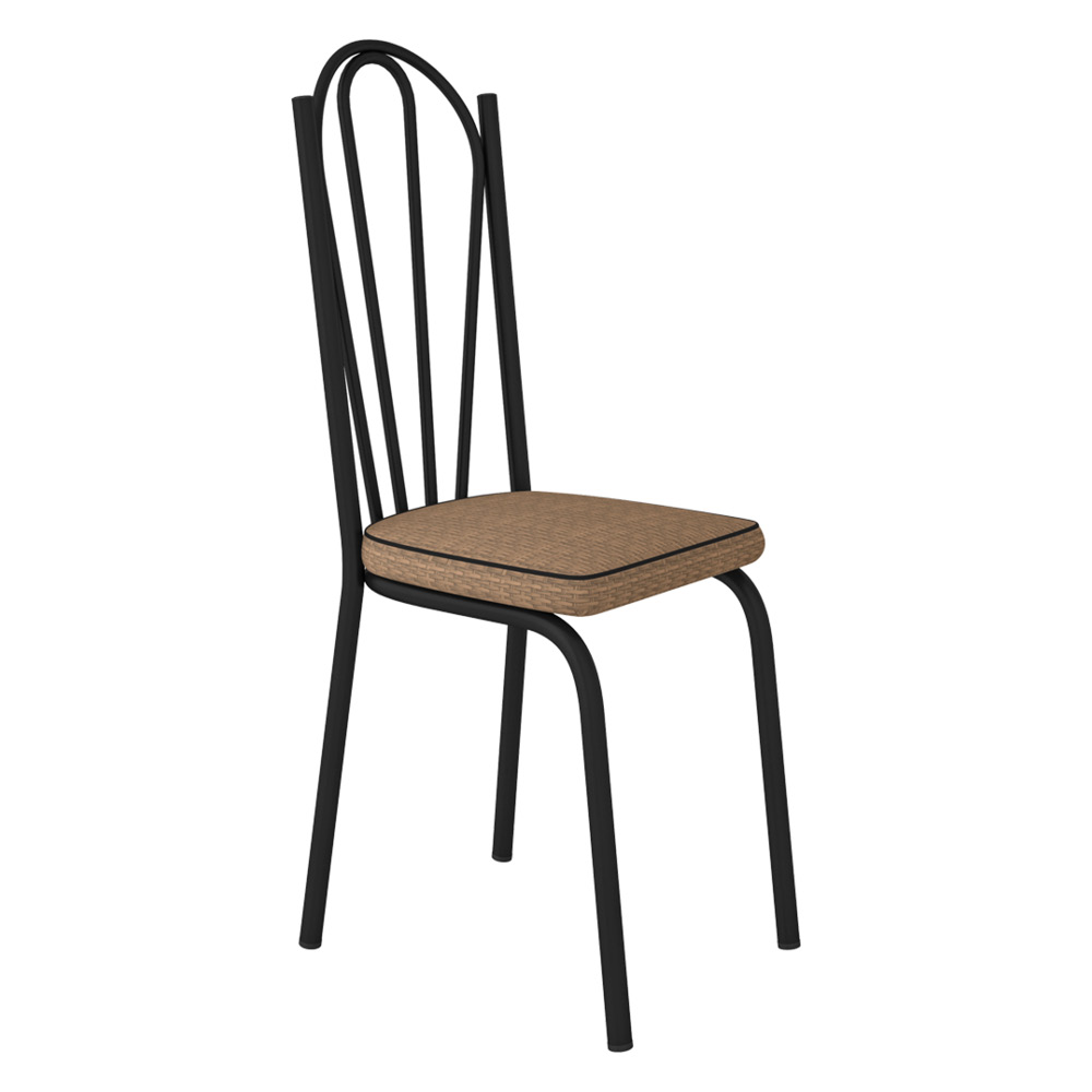 Kit 4 Cadeiras de Cozinha Alabama Estampado Rattan Bege Pés de Ferro Preto - Pallazio