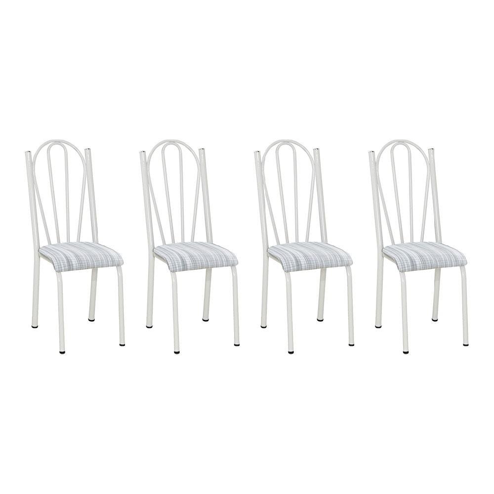 Kit 4 Cadeiras de Cozinha Alasca Estampado Linho Pés de Ferro Branco - Pallazio