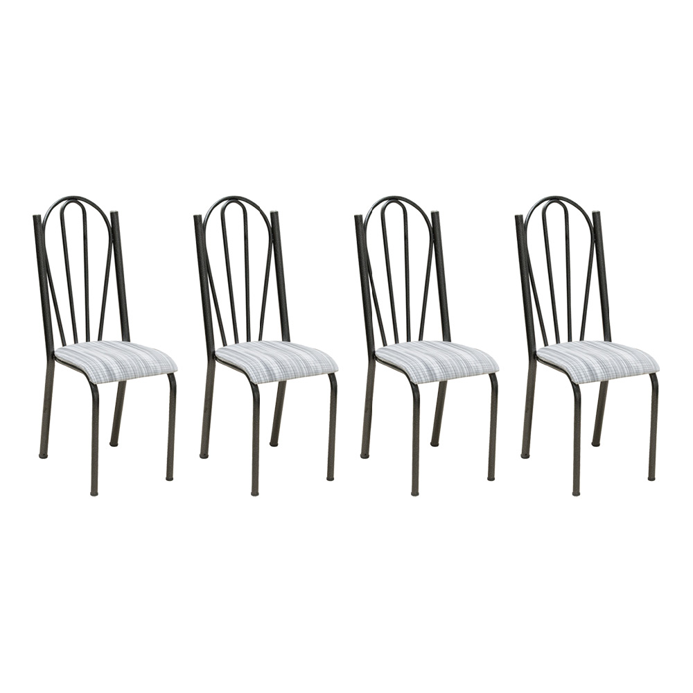 Kit 4 Cadeiras de Cozinha Alasca Estampado Linho Pés de Ferro Cromo Preto - Pallazio