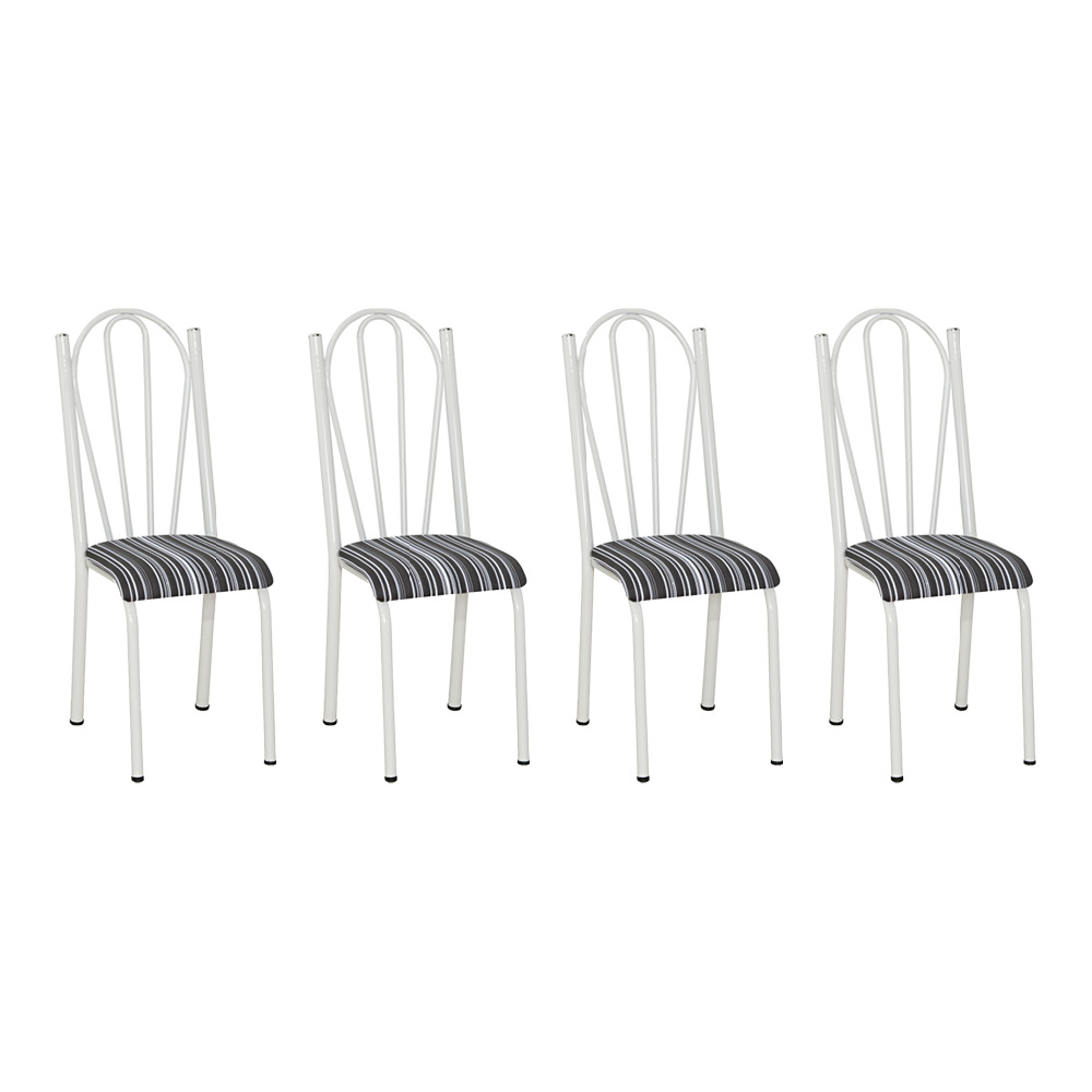 Kit 4 Cadeiras de Cozinha Alasca Estampado Listrado Pés de Ferro Branco - Pallazio