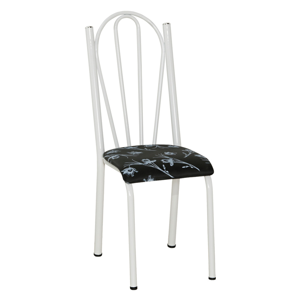 Kit 4 Cadeiras de Cozinha Alasca Estampado Preto Florido Pés de Ferro Branco - Pallazio