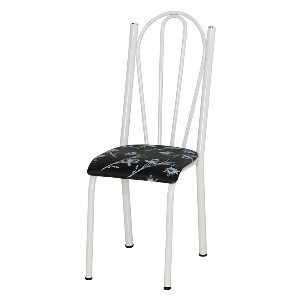 Kit 4 Cadeiras de Cozinha Alasca Estampado Preto Florido Pés de Ferro Branco - Pallazio