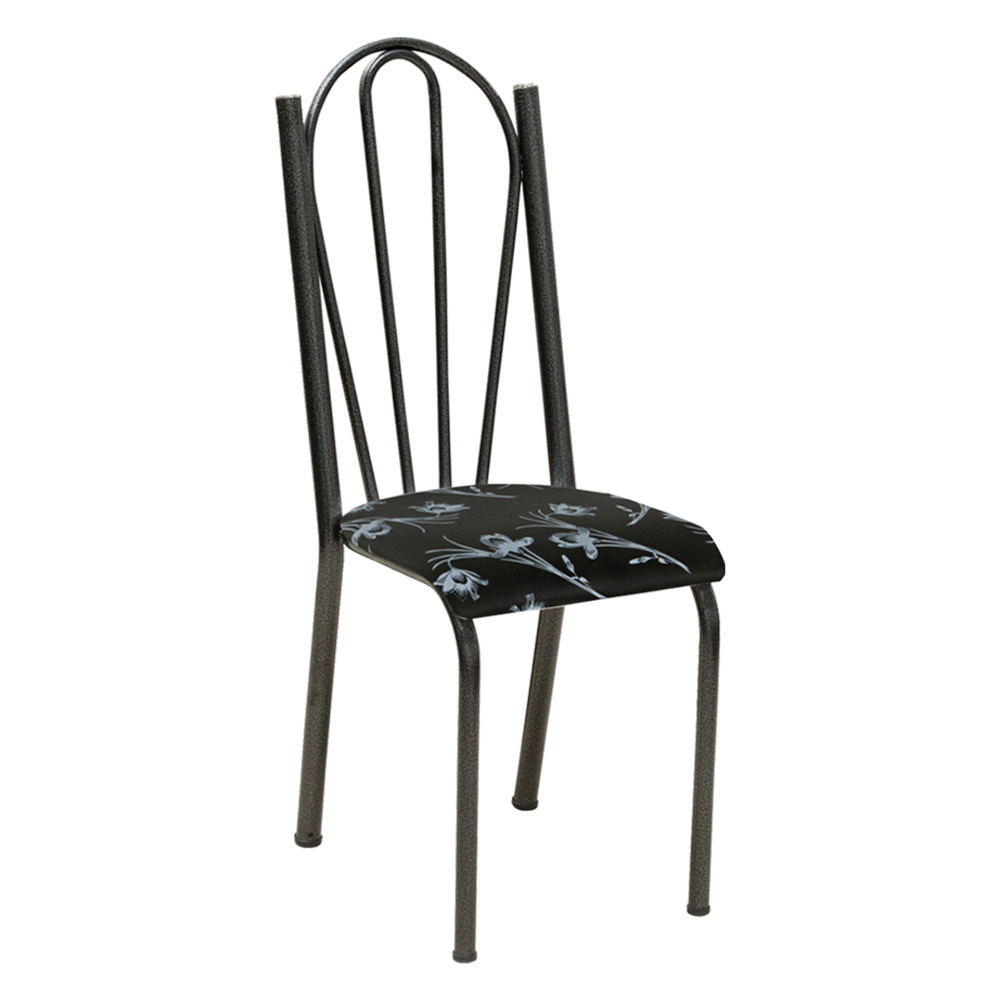 Kit 4 Cadeiras de Cozinha Alasca Estampado Preto Florido Pés de Ferro Cromo Preto - Pallazio