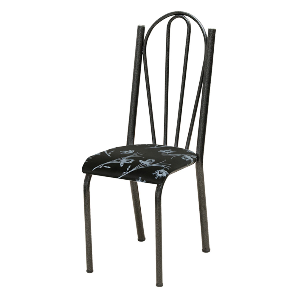 Kit 4 Cadeiras de Cozinha Alasca Estampado Preto Florido Pés de Ferro Cromo Preto - Pallazio