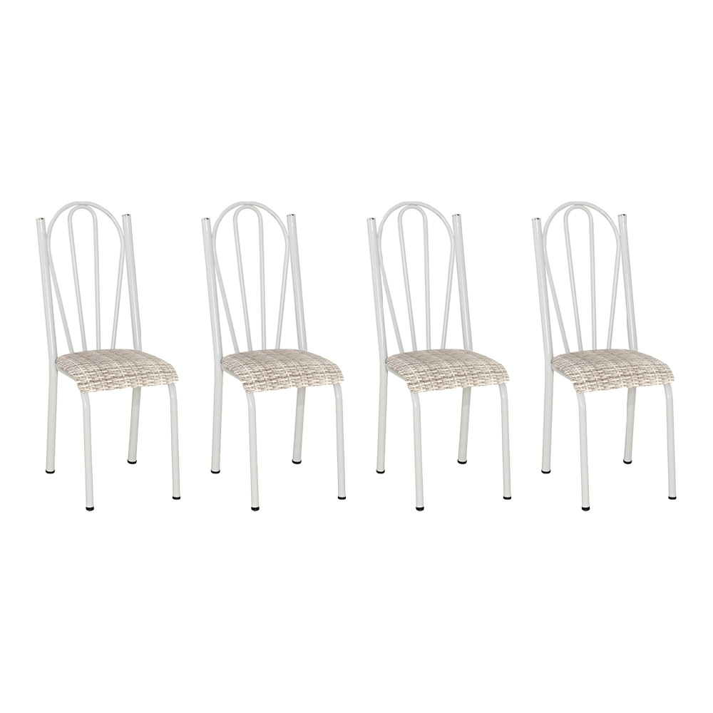Kit 4 Cadeiras de Cozinha Alasca Estampado Rattan Pés de Ferro Branco - Pallazio
