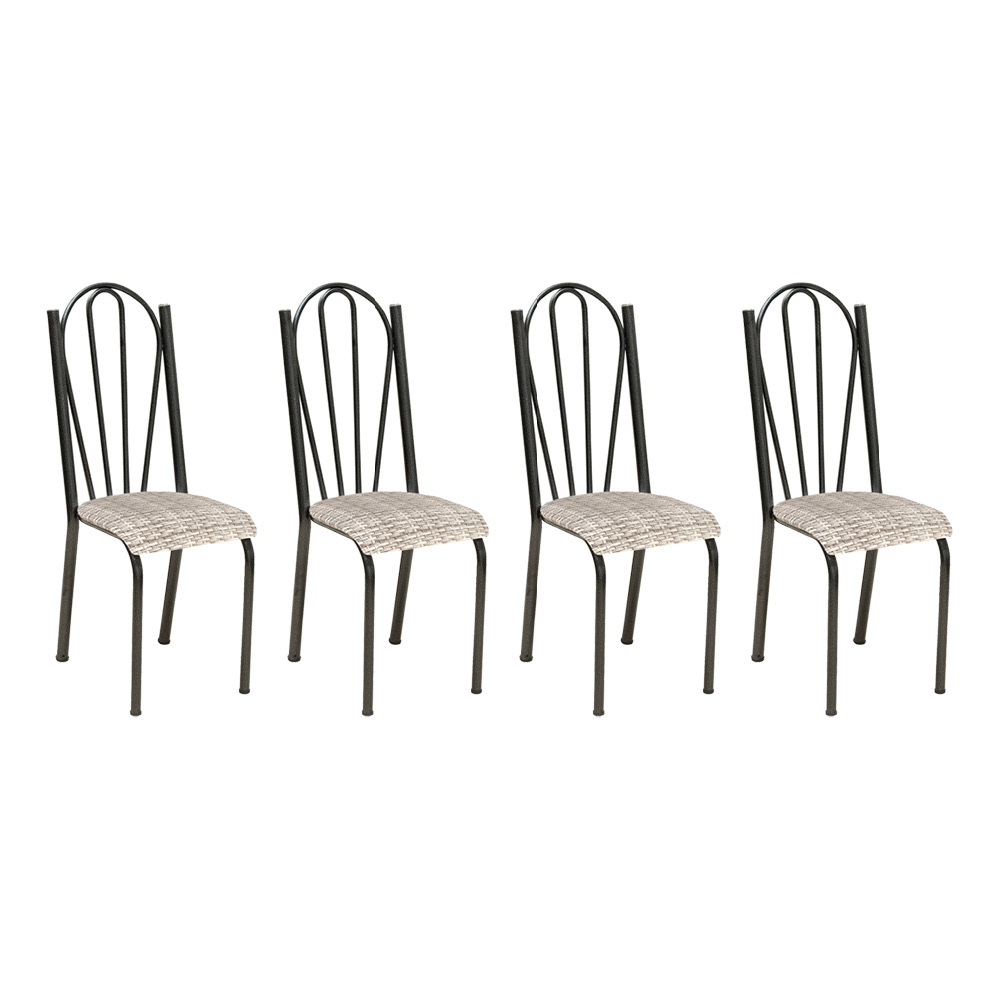 Kit 4 Cadeiras de Cozinha Alasca Estampado Rattan Pés de Ferro Cromo Preto - Pallazio