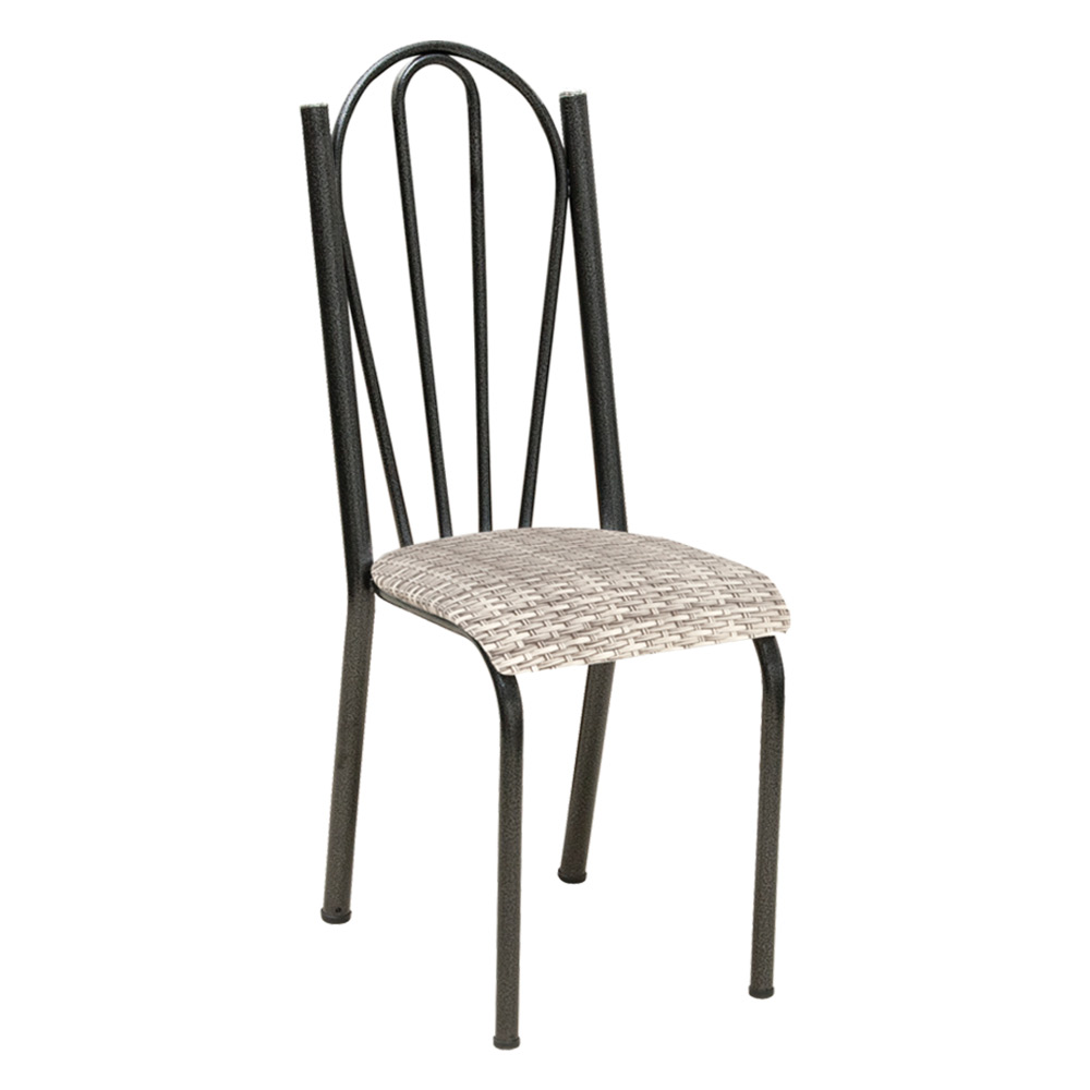 Kit 4 Cadeiras de Cozinha Alasca Estampado Rattan Pés de Ferro Cromo Preto - Pallazio