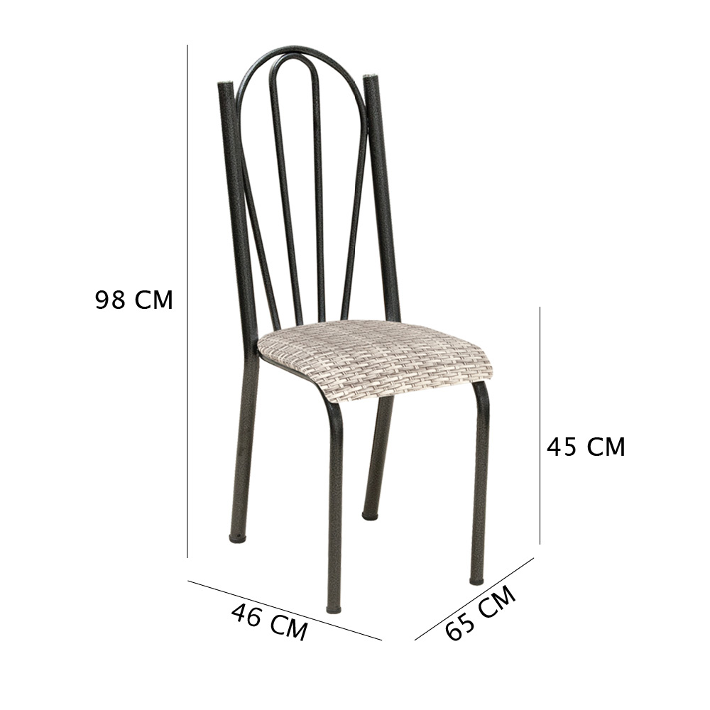 Kit 4 Cadeiras de Cozinha Alasca Estampado Rattan Pés de Ferro Cromo Preto - Pallazio