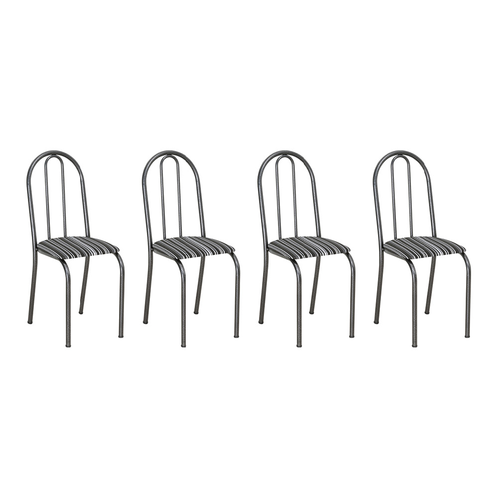 Kit 4 Cadeiras de Cozinha Califórnia Estampado Preto Listrado Pés de Ferro Preto - Pallazio
