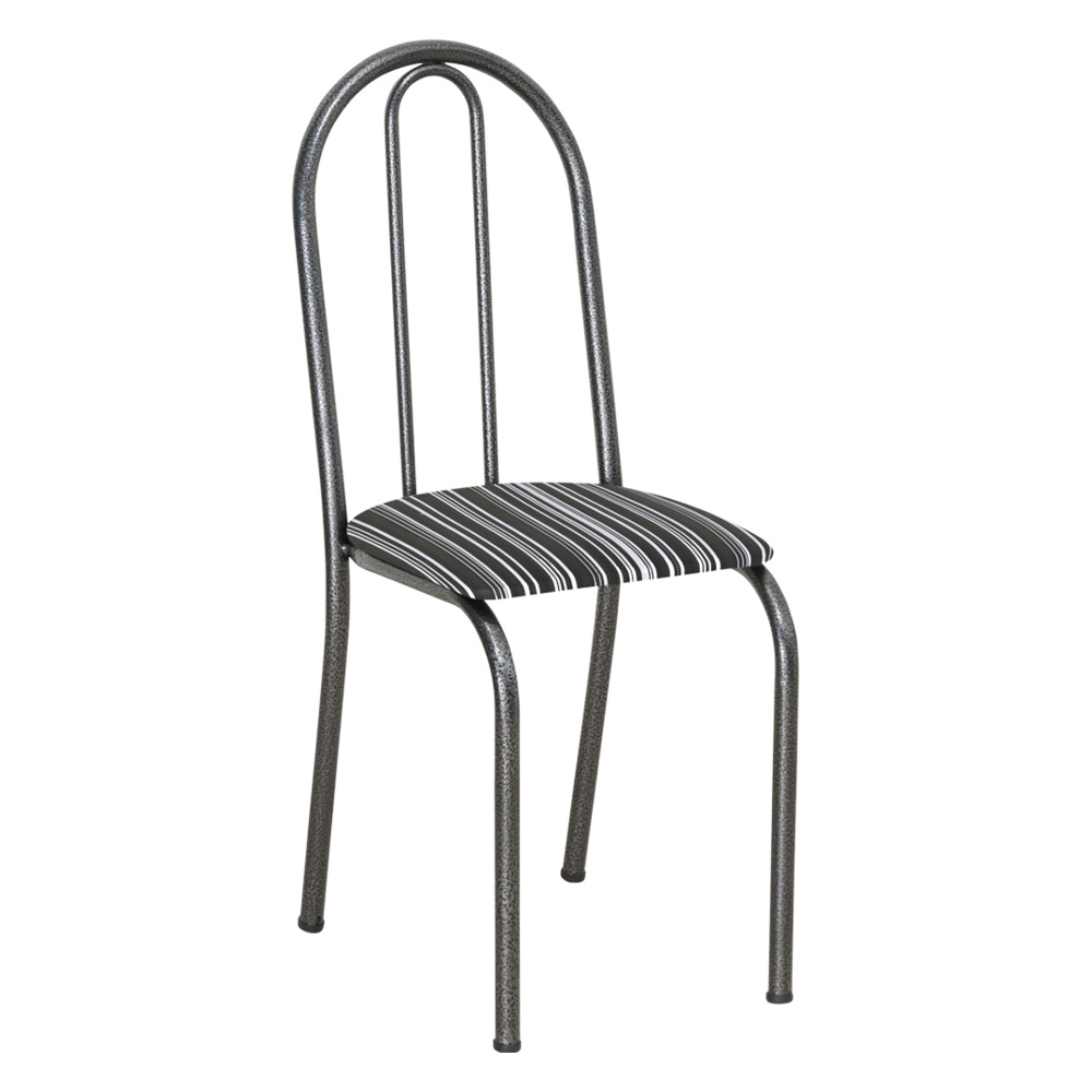 Kit 4 Cadeiras de Cozinha Califórnia Estampado Preto Listrado Pés de Ferro Preto - Pallazio